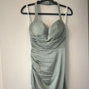 Elegant Sage Green Halter Dress